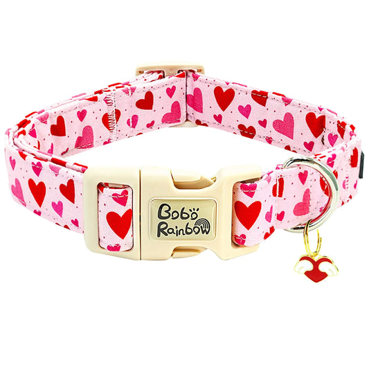 Bobo Rainbow Valentines Day Dog Collar Red Heart Dog Collar Cute Adjustable Pet Collar Soft Collar Comfortable Dog Collar Holiday Puppy Collar Cotton Dog Collar Cute Necklace Gift for Large Dogs