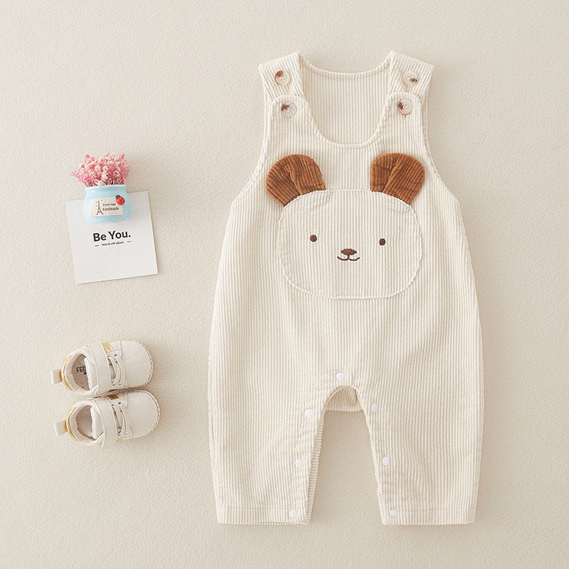 Baby Corduroy Romper Sleeveless Open-Crotch Jumpsuit