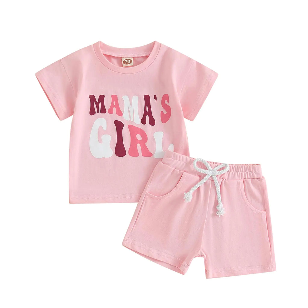 Baby Girl Clothes Set Mamas Girl Short Sleeve T Shirt Tops Cotton Shorts 2Pcs Summer Outfit (Pink Mamas Girl 3-6 Months)