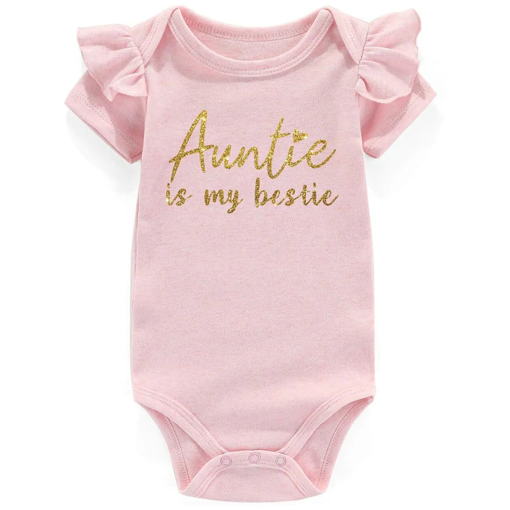 Auntie Is My Bestie funny gifts for newborn girls baby clothes Baby Bodysuit 0-3 months Pink(3-6Months)