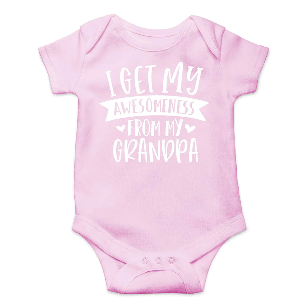 I Get My Awesomeness From My Grandpa - Funny Baby Essentials Bodysuit - Newborn Baby Girl Clothes (12 Months Pink)