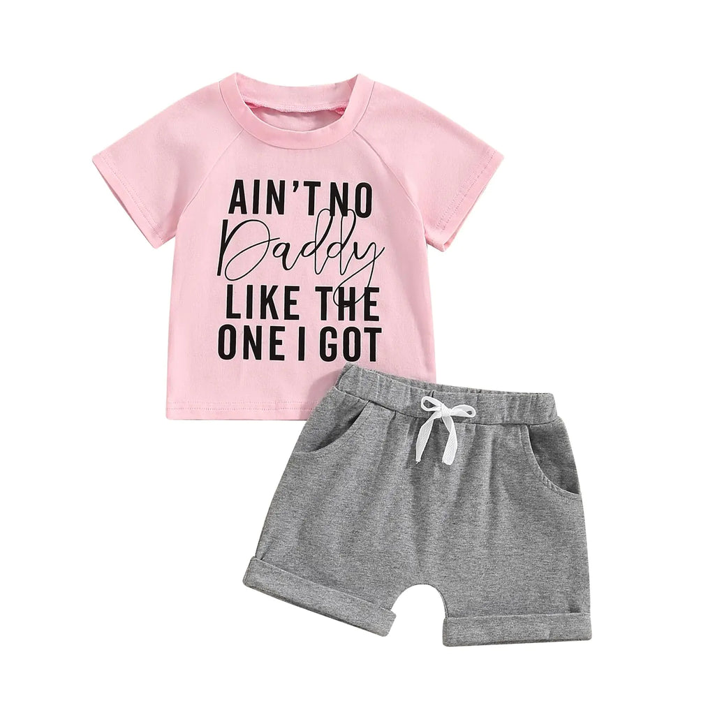 Toddler Girl Summer Outfits Letters Baby Girl T-shirt Baby Girl Tops Baby Shorts 2PCS Infant Girl Clothes (Pink A 18-24 Months)