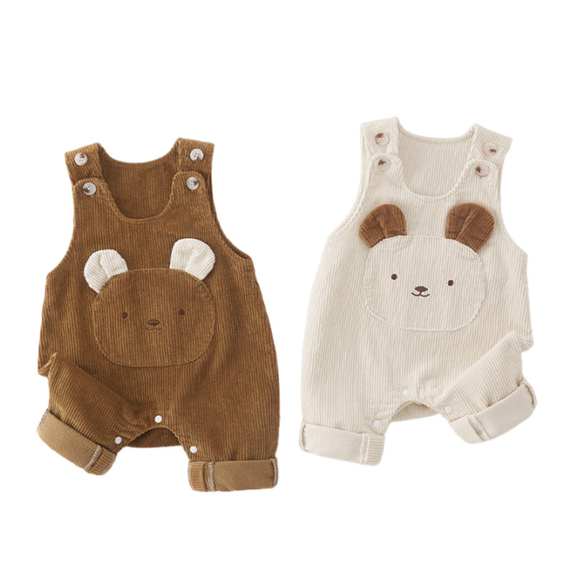 Baby Corduroy Romper Sleeveless Open-Crotch Jumpsuit