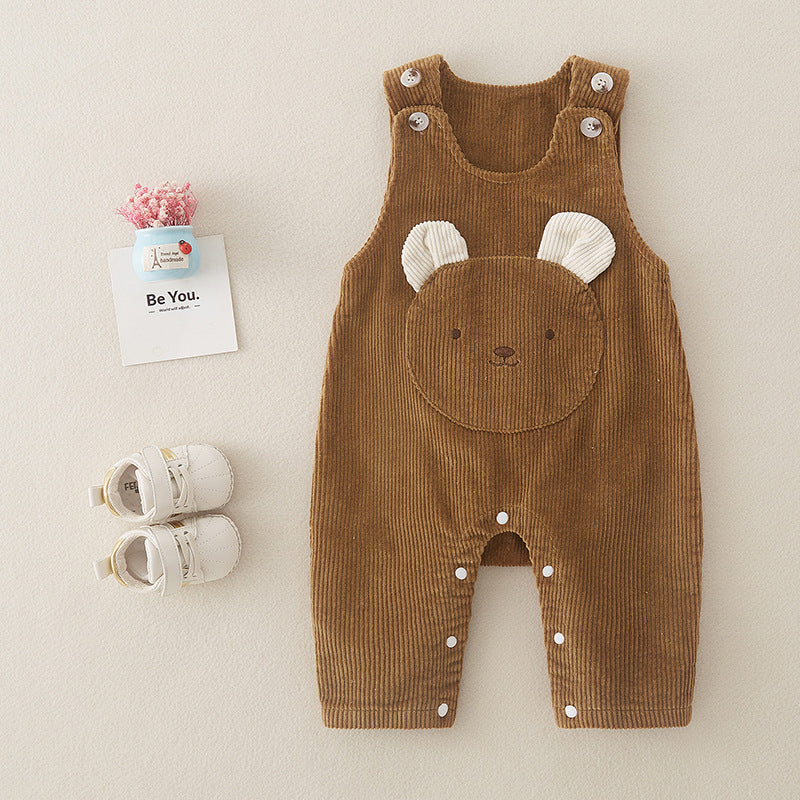 Baby Corduroy Romper Sleeveless Open-Crotch Jumpsuit