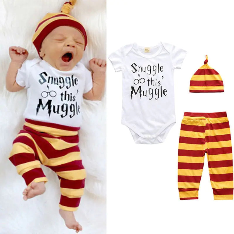 Summer Newborn Baby 3-Piece Outfit Set with Stripes