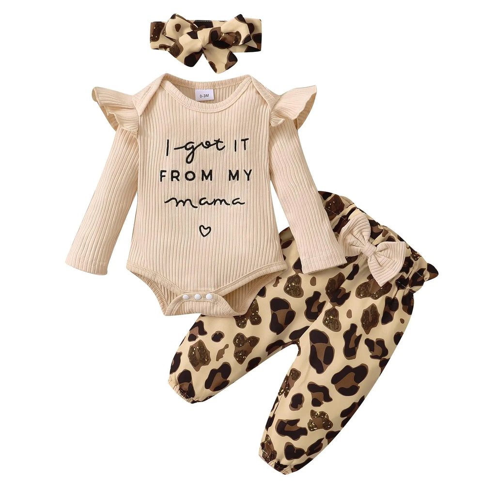 Baby Girl Outfits Fall Winter Clothes Ruffle Knitted Romper Leopard Pant Set Oufits Infant Baby Clothes Girl 6-12 Months